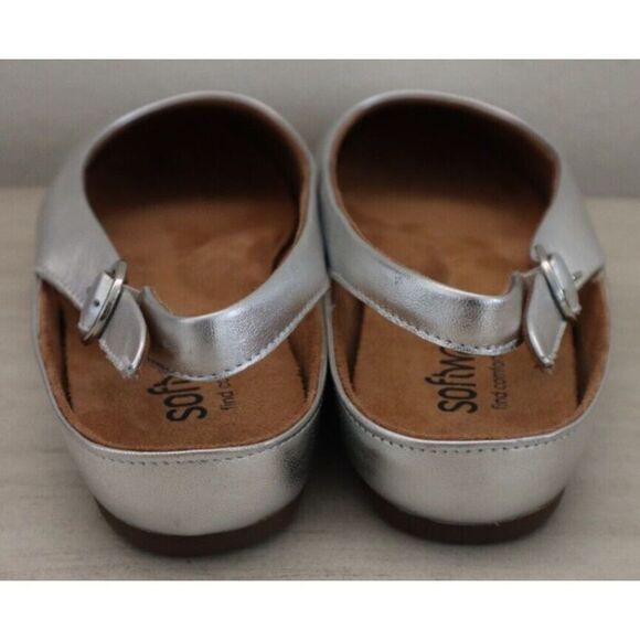 SoftWalk S2119-040Women's Sz 9.5WW Silver Metallic Sandy Ankle Strap Flats - Picture 3 of 13